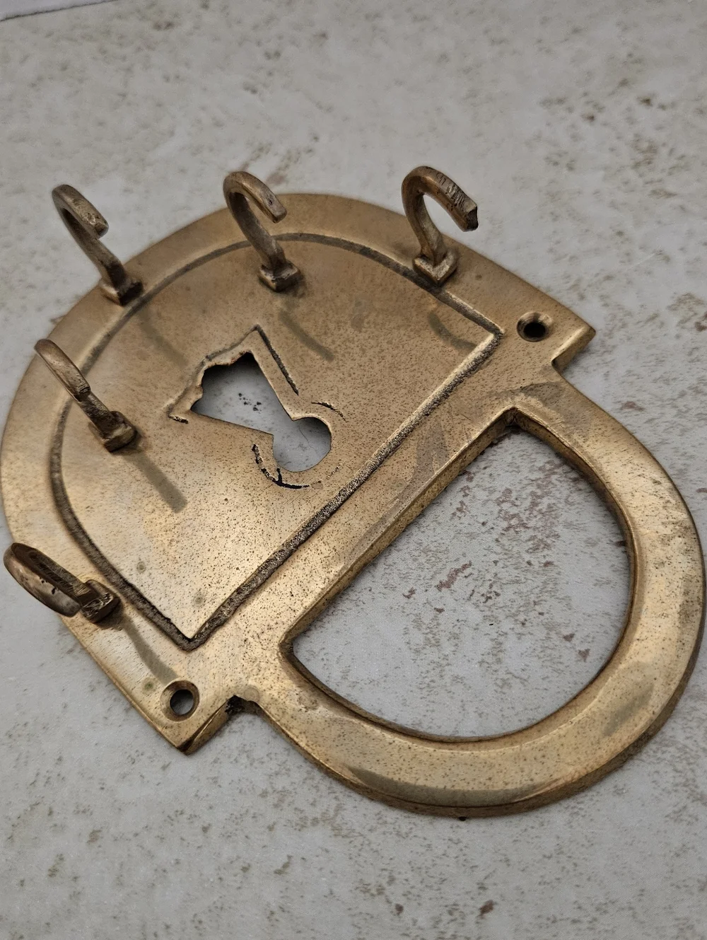Vintage Brass Padlock Shaped Wall Key Holder Organizer Decor 5 Hooks
